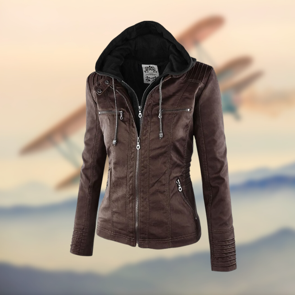 Hooded Faux Leather Jacket for Women - Image 5
