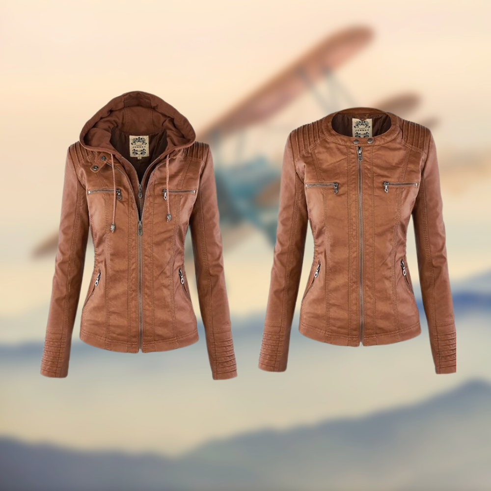 Hooded Faux Leather Jacket for Women - Image 3