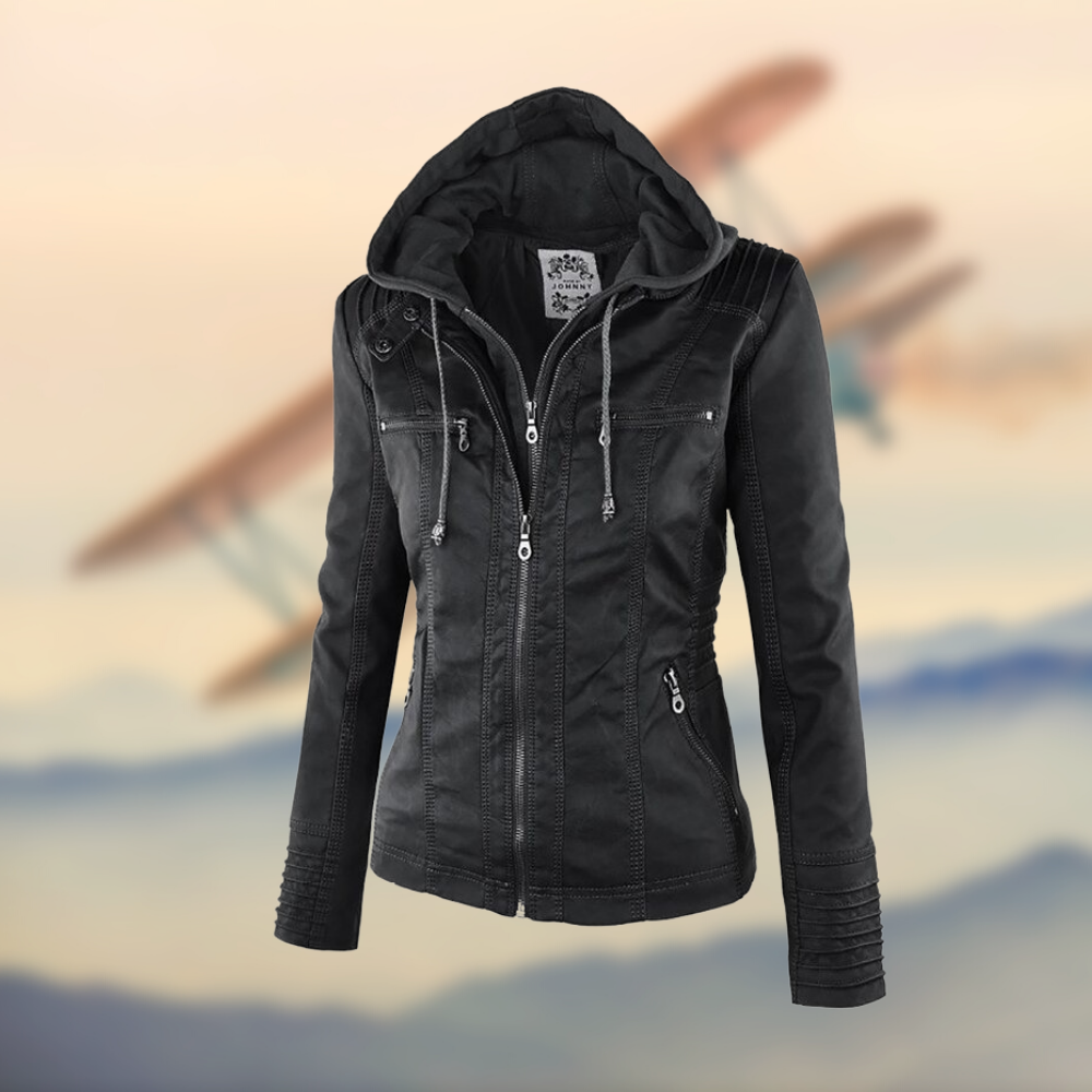 Hooded Faux Leather Jacket for Women - Image 6
