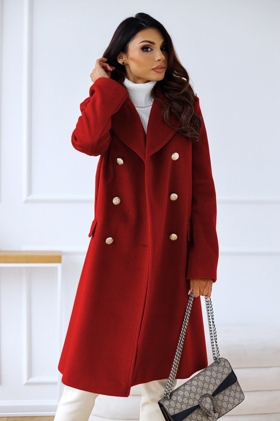 Double-Breasted Long Coat for Women - Image 16