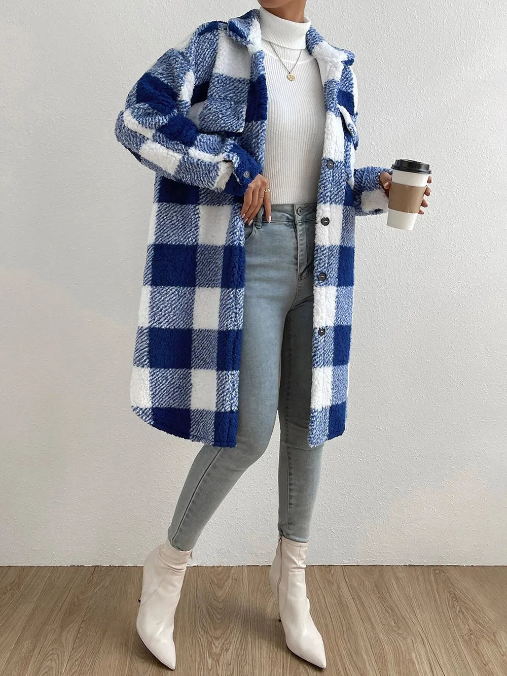 Oversized Plaid Shacket for Women - Image 3