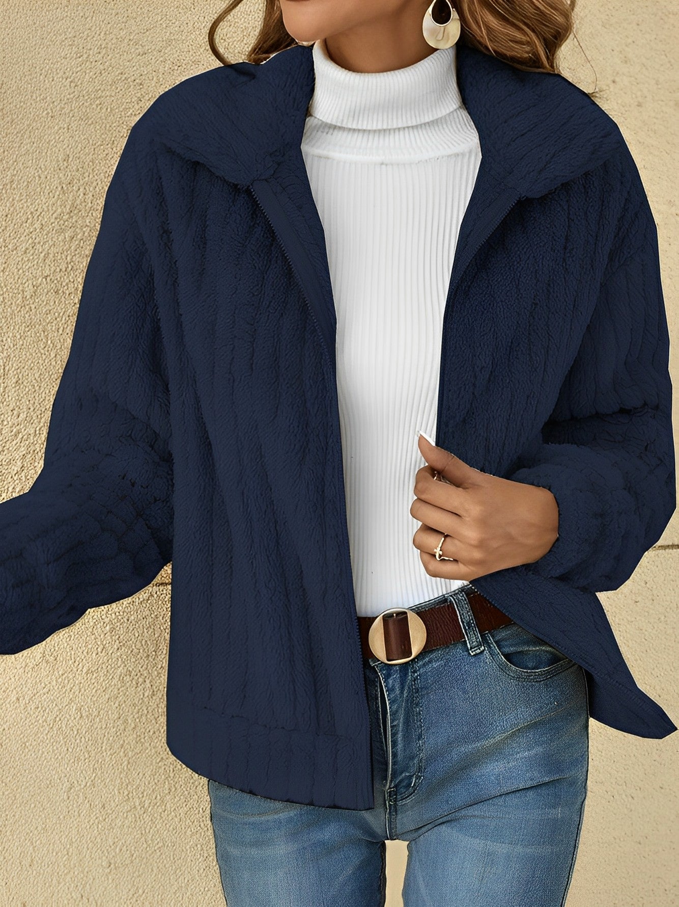 Zip-Up Collared Jacket for Women - Image 2