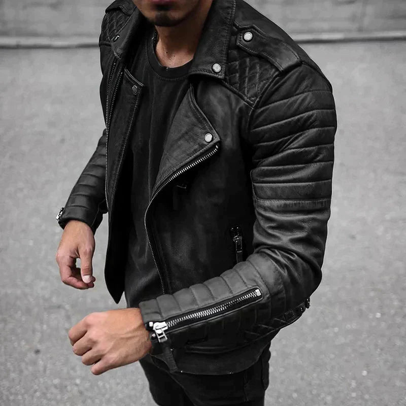Slim Fit Leather Biker Jacket for Men - Image 2