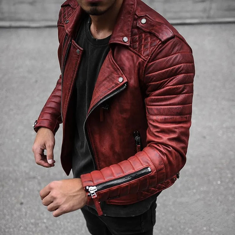 Slim Fit Leather Biker Jacket for Men - Image 1