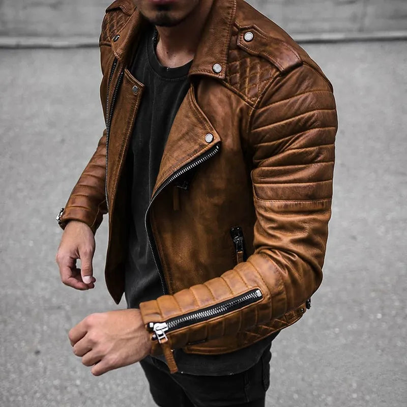 Slim Fit Leather Biker Jacket for Men - Image 4