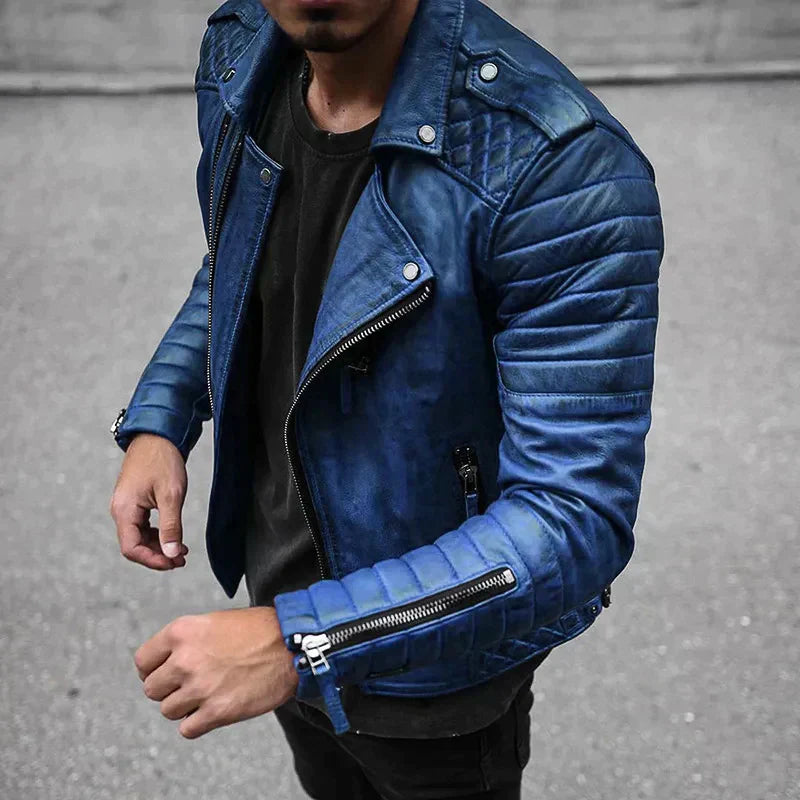 Slim Fit Leather Biker Jacket for Men - Image 3