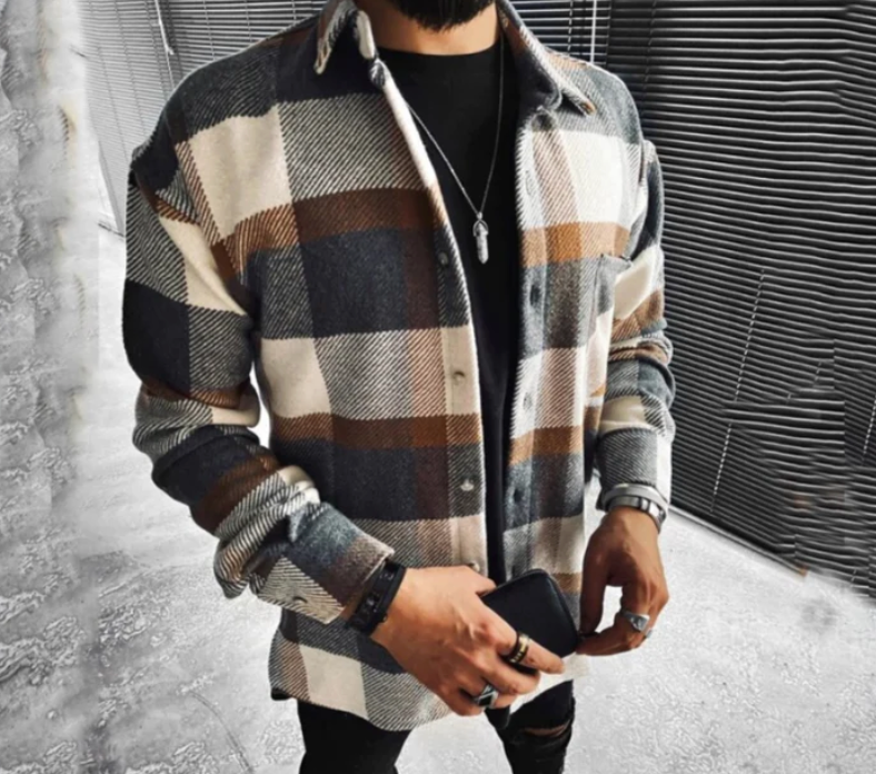 Plaid Button-Down Jacket for Men - Image 4