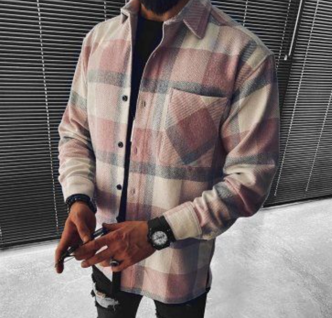Plaid Button-Down Jacket for Men - Image 3