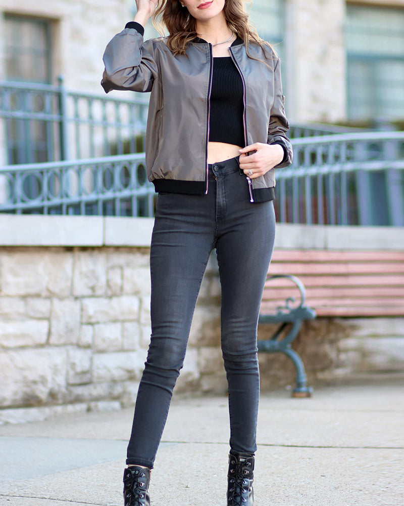Zip-Up Bomber Jacket for Women - Image 4