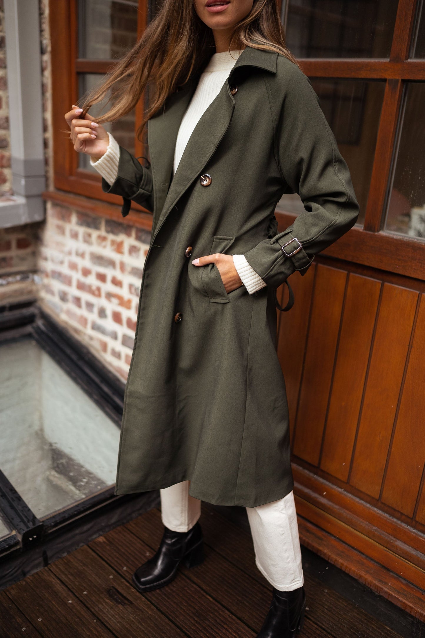 Belted Long Trench Coat for Women - Image 14