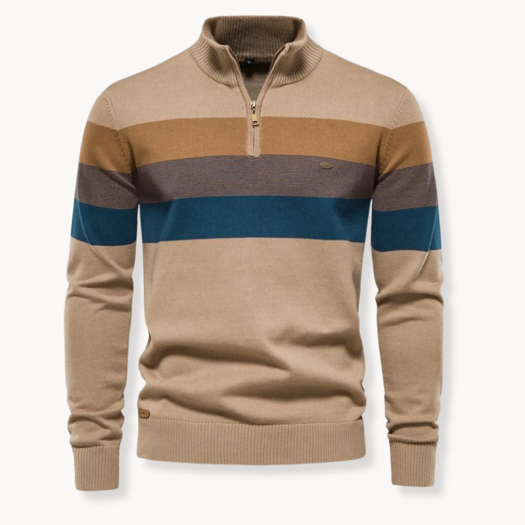 Striped Quarter Zip Sweater for Men - Image 10
