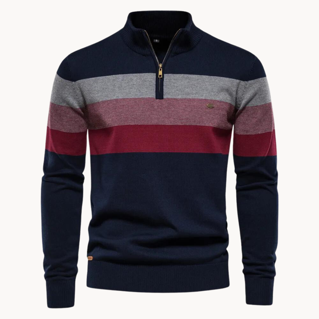 Striped Quarter Zip Sweater for Men - Image 1
