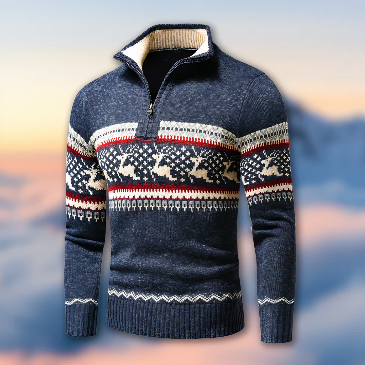 Quarter Zip Fair Isle Sweater for Men - Image 2