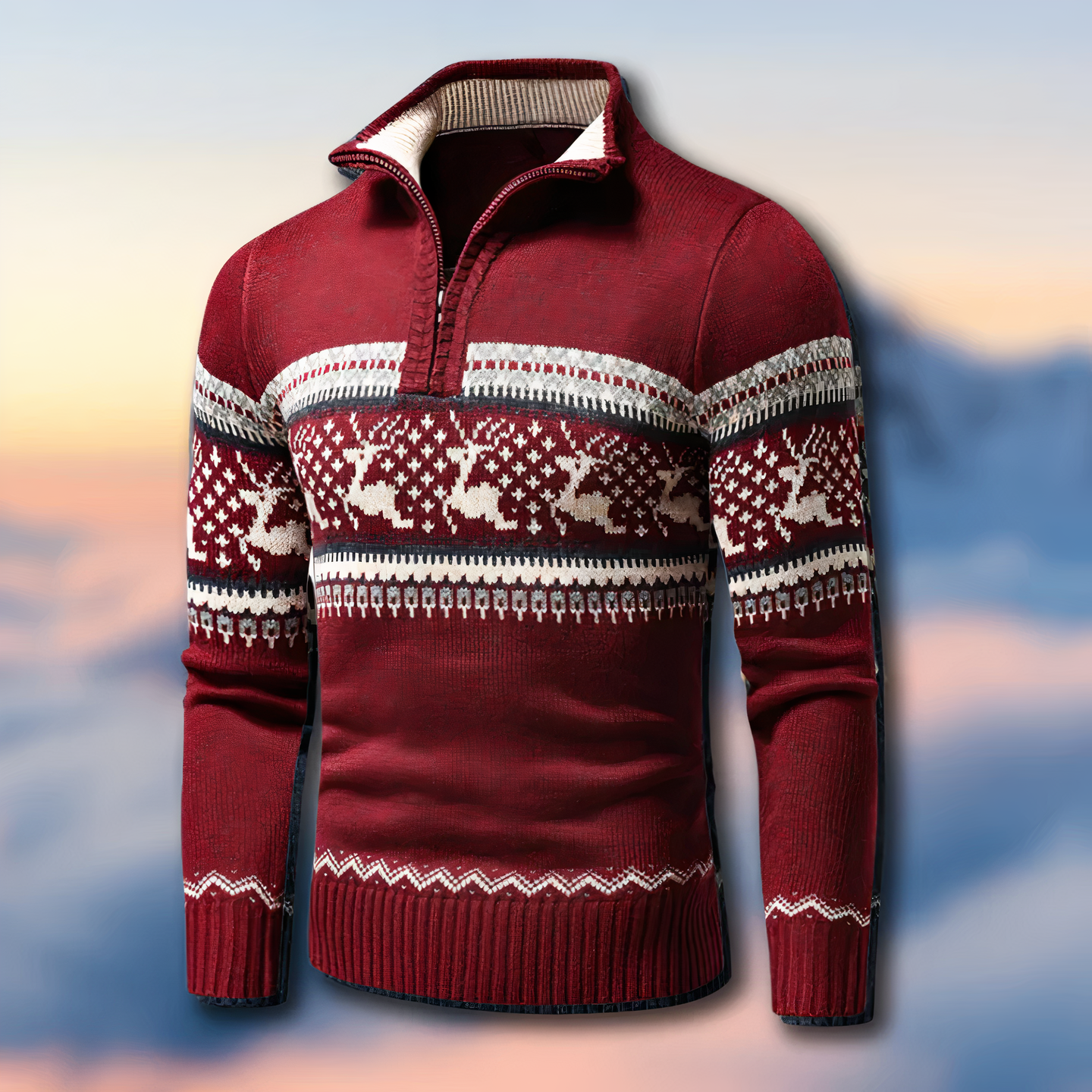 Quarter Zip Fair Isle Sweater for Men - Image 1