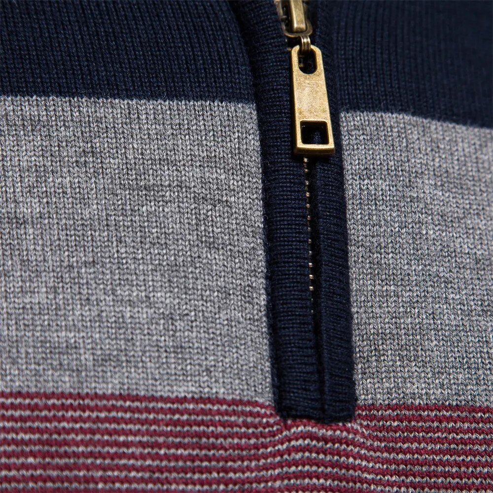 Striped Quarter Zip Sweater for Men - Image 3