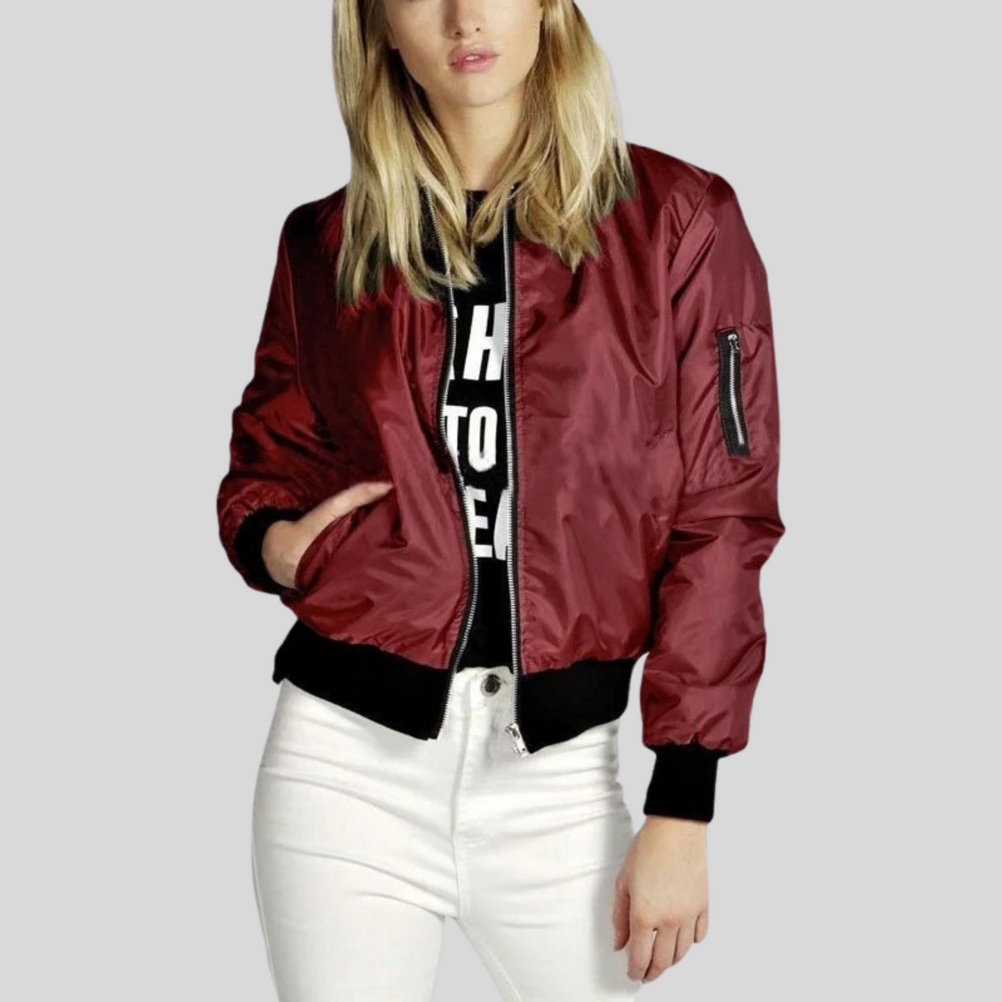 Zip-Up Bomber Jacket for Women - Image 2