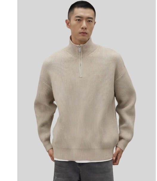 Quarter Zip Ribbed Knit Sweater for Men - Image 5