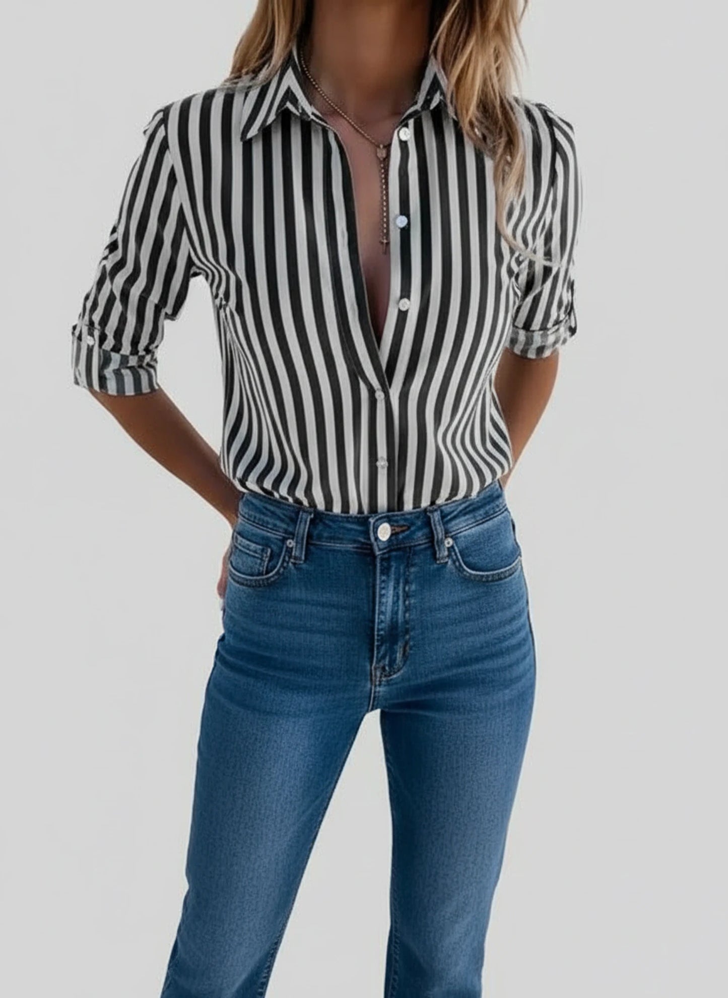 Button-Down Striped Blouse for Women