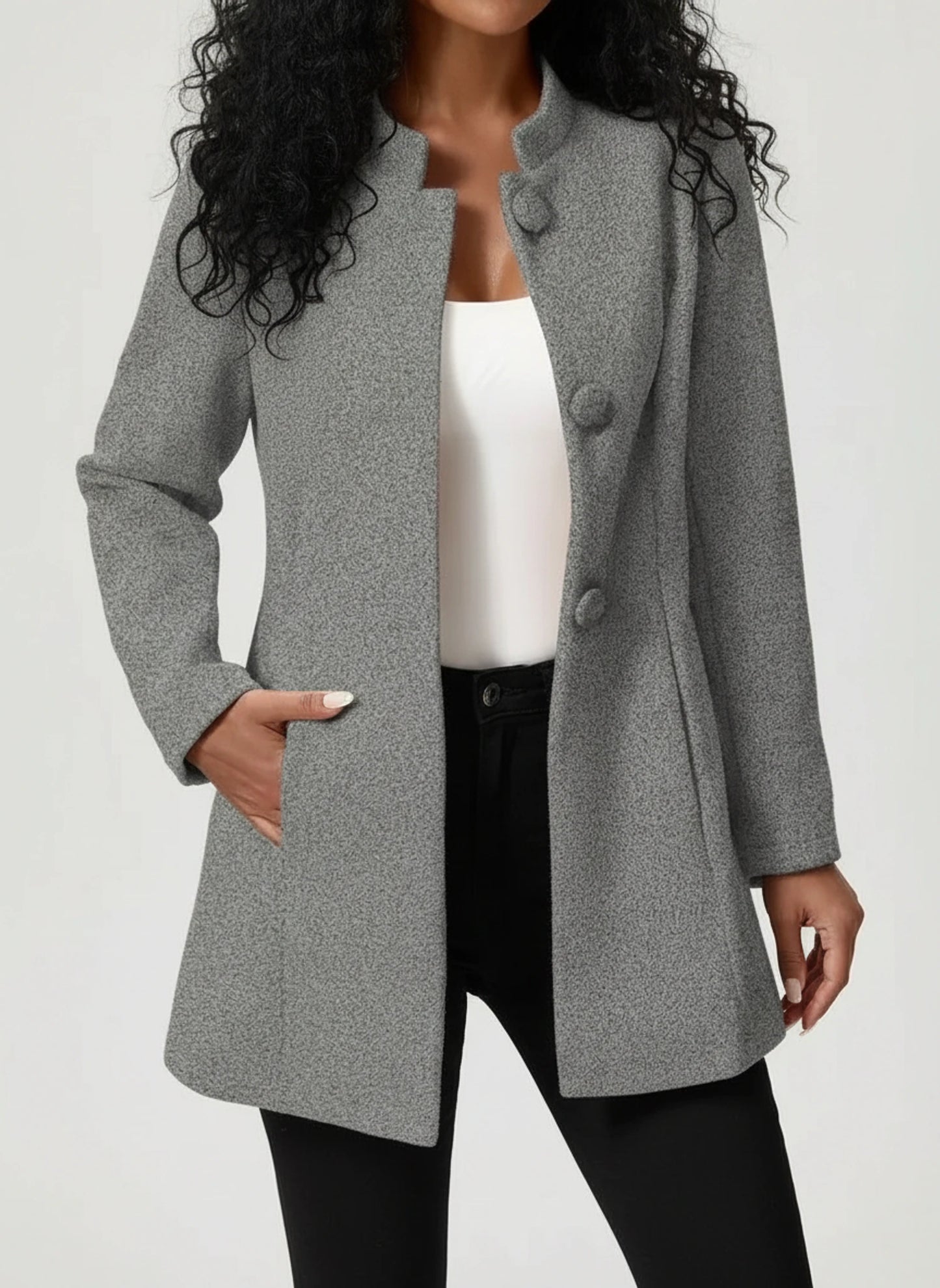 Button Front A-Line Jacket for Women