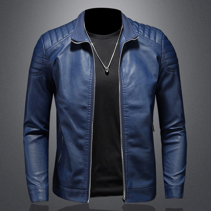 Zip-Up Biker Jacket for Men - Image 2