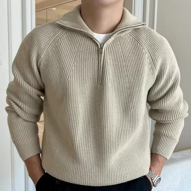 Quarter Zip Ribbed Knit Sweater for Men - Image 2