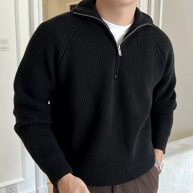 Quarter Zip Ribbed Knit Sweater for Men - Image 4