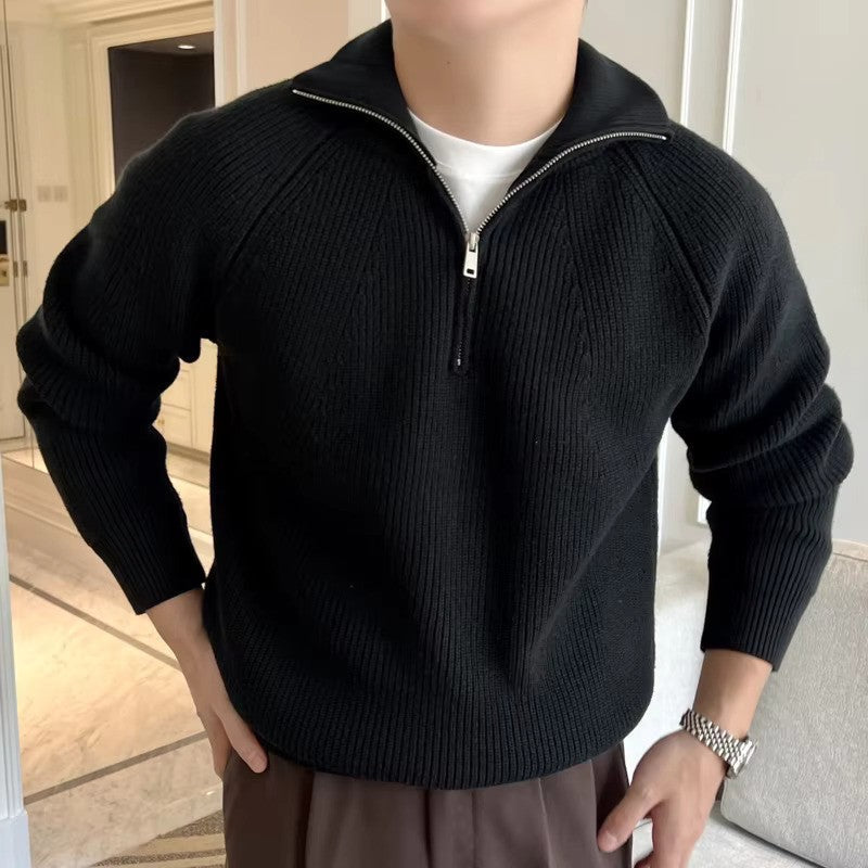 Quarter Zip Ribbed Knit Sweater for Men - Image 6