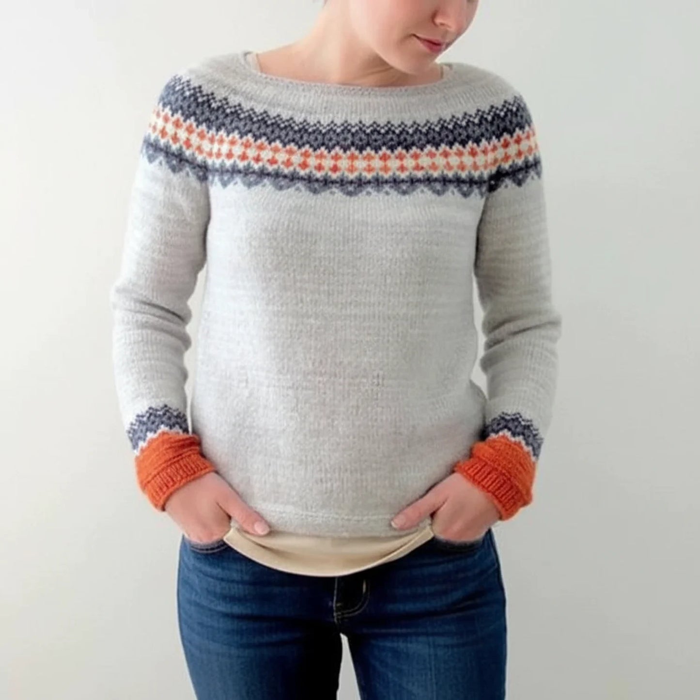 Fair Isle Sweater Pullover for Women AI replaced image