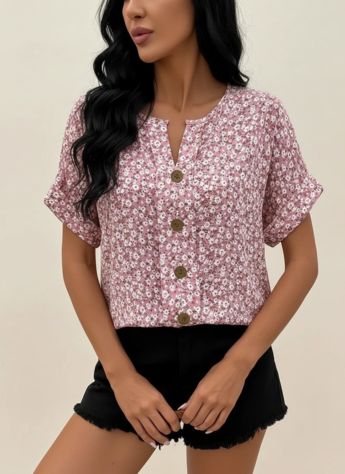 Floral Button-Front Blouse for Women