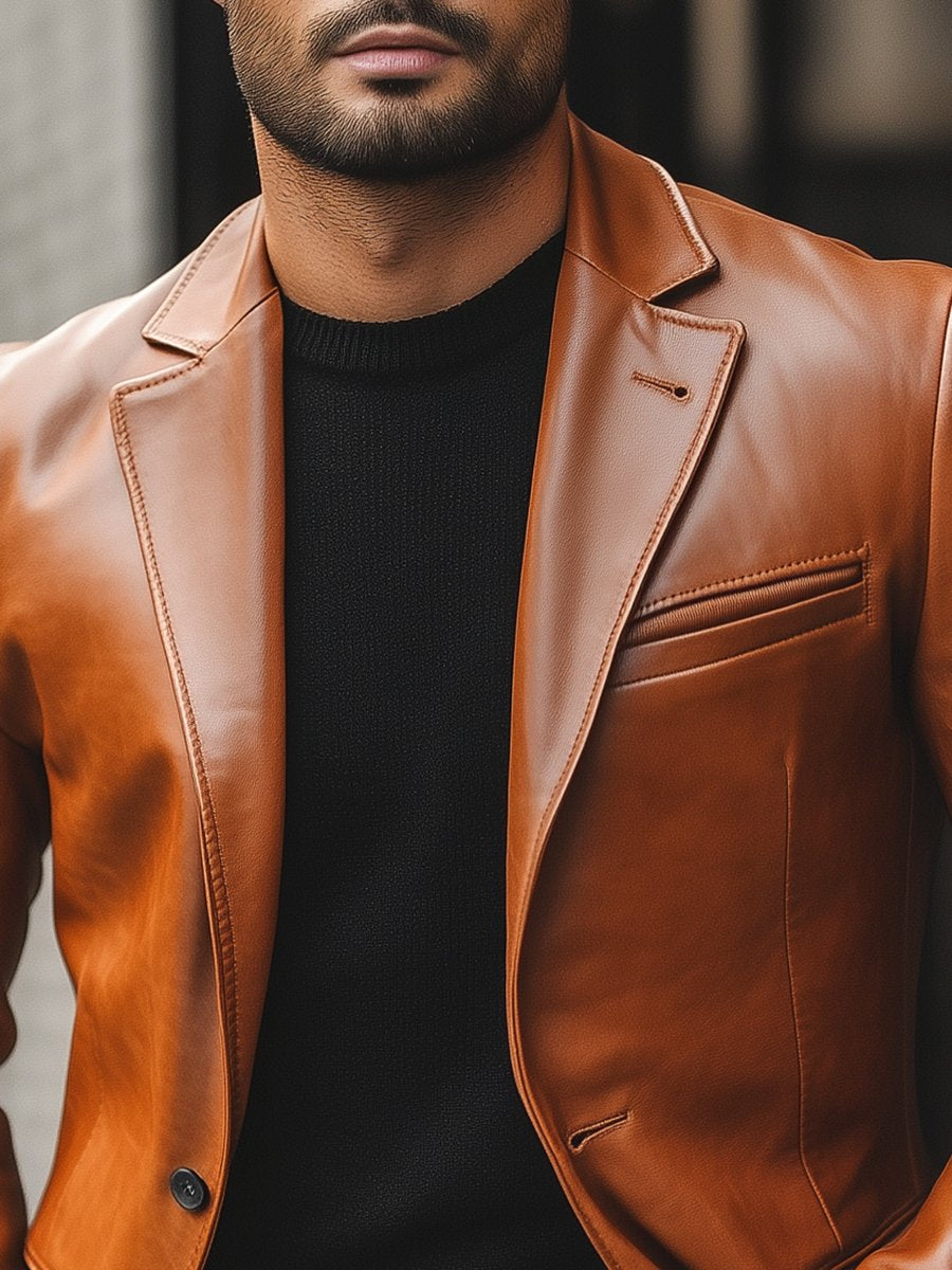Button-Down Leather Blazer Jacket for Men - Image 5