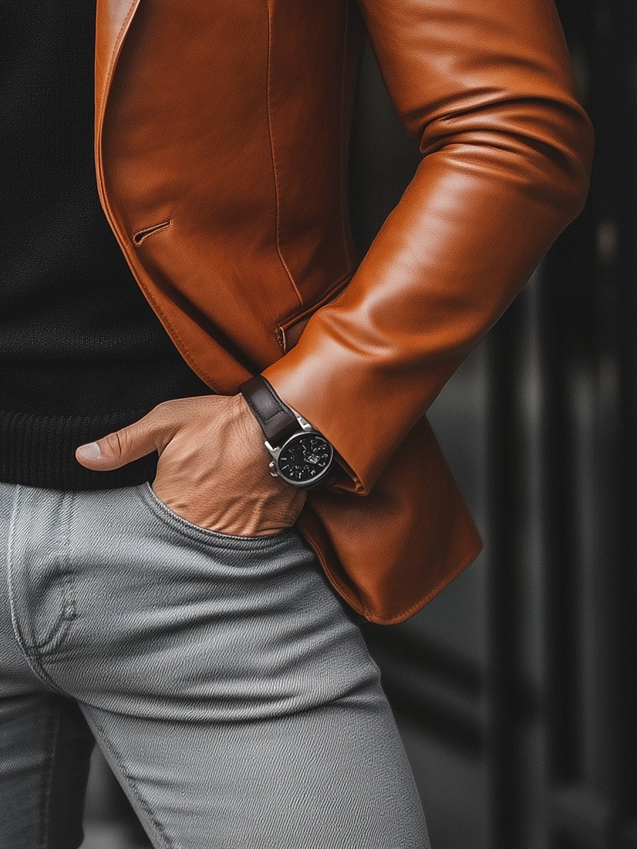 Button-Down Leather Blazer Jacket for Men - Image 6