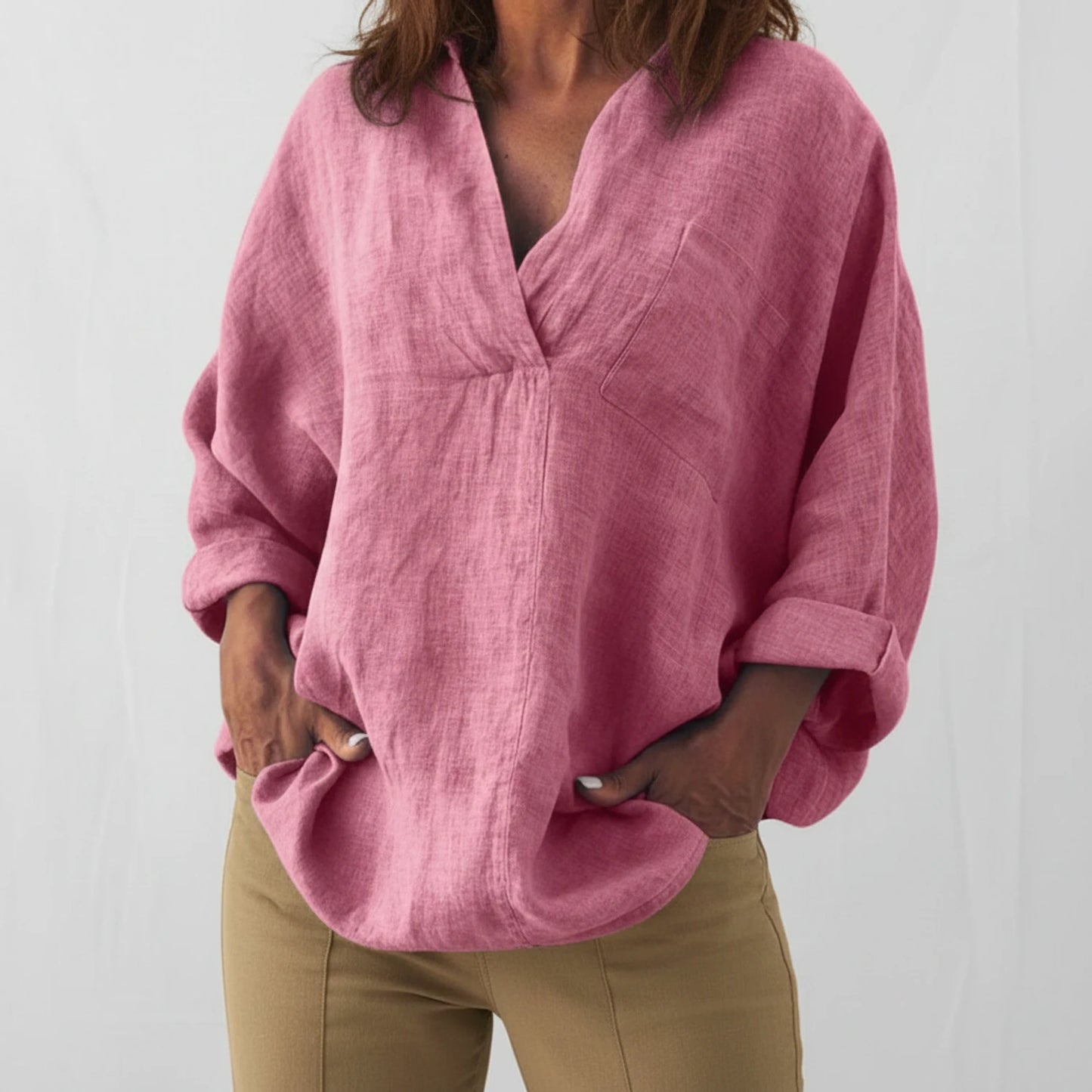 Long Sleeve V-Neck Blouse for Women