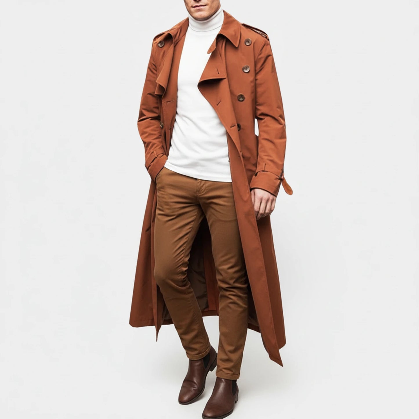 Double-Breasted Long Coat for Men