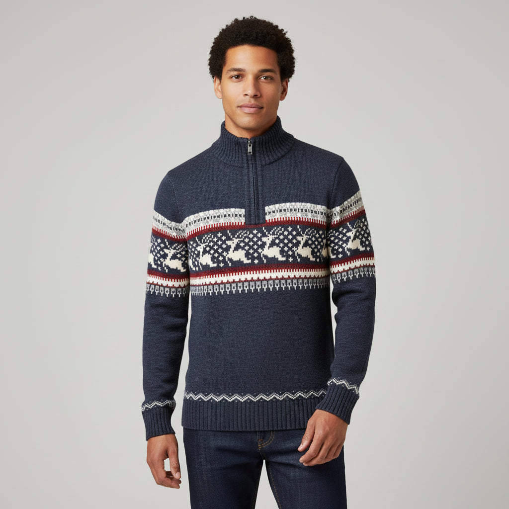 Quarter Zip Fair Isle Sweater for Men