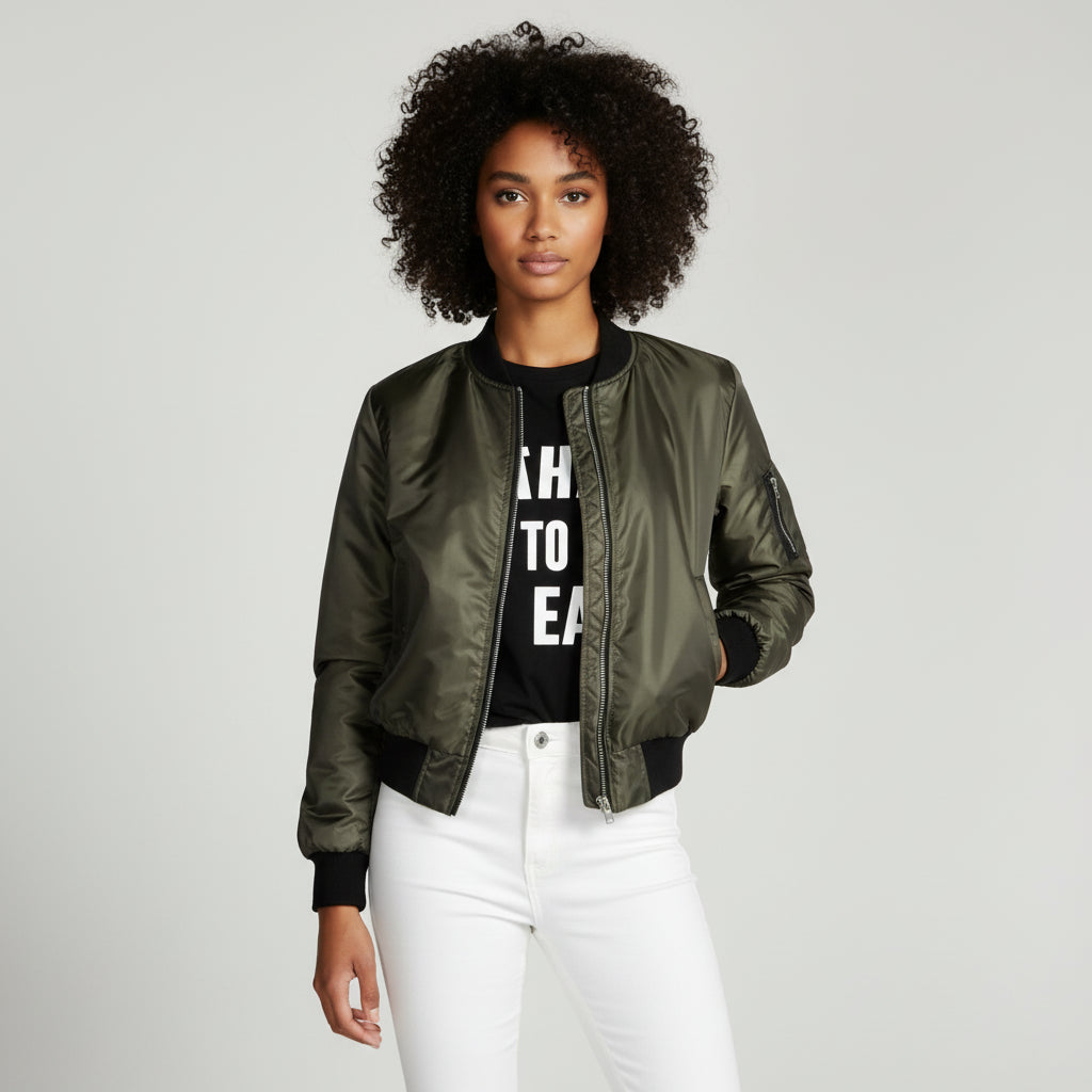 Zip-Up Bomber Jacket for Women