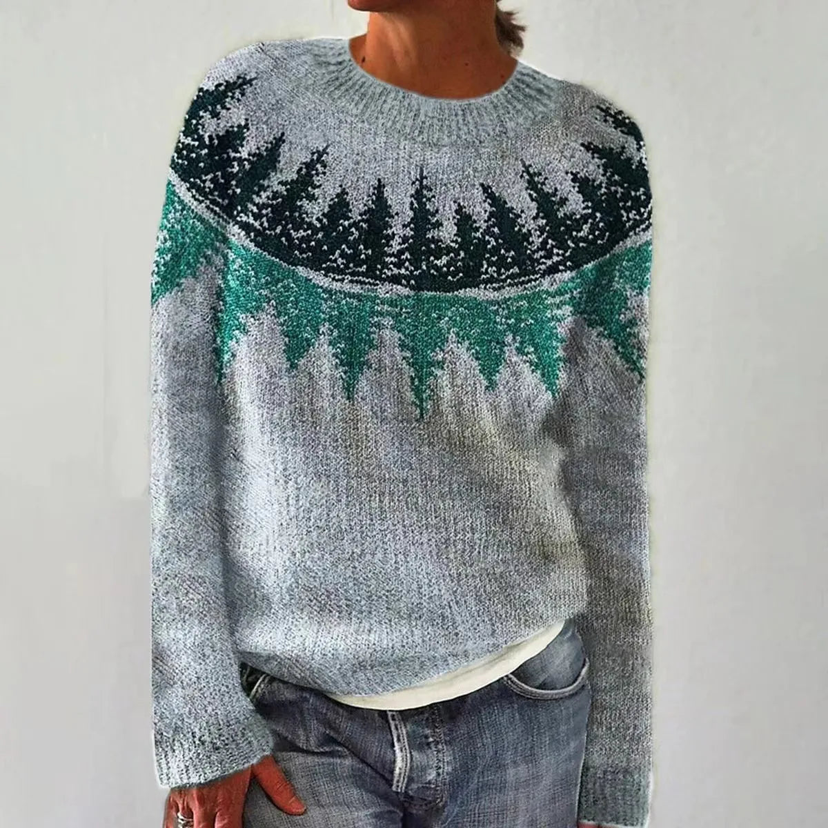 Patterned Crew Neck Sweater for Women - Image 7