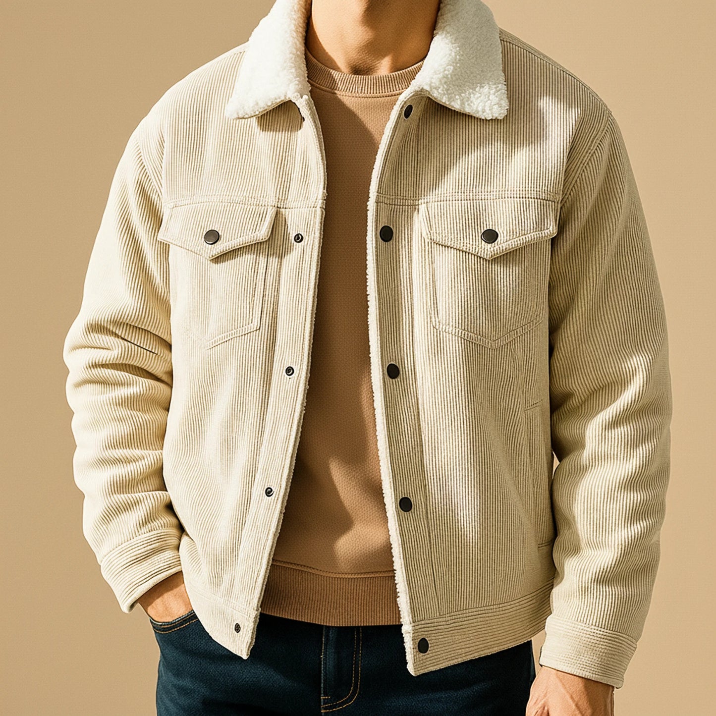 Sherpa Collar Corduroy Jacket for Men