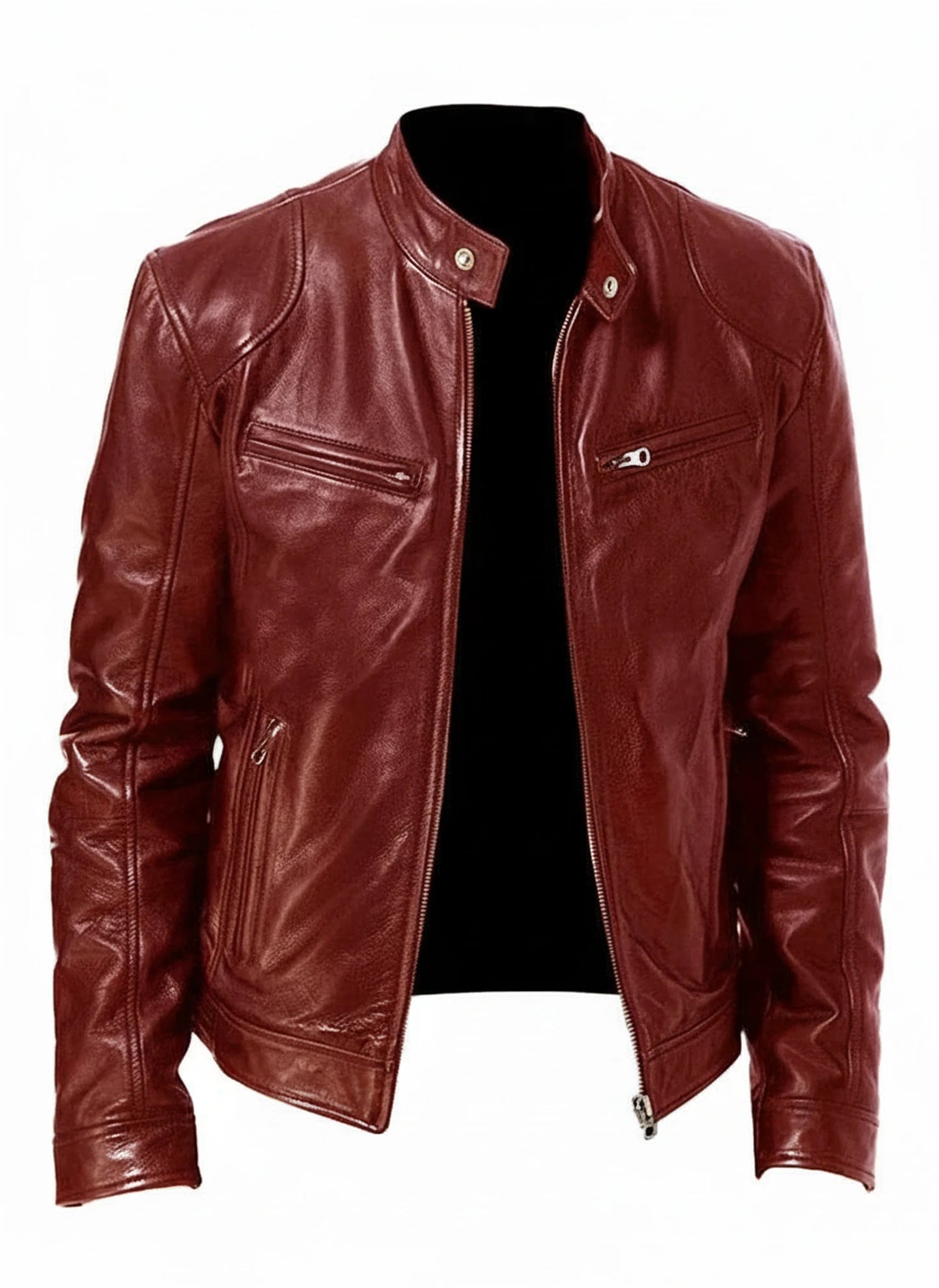 Slim Fit Leather Style Racer Jacket for Men