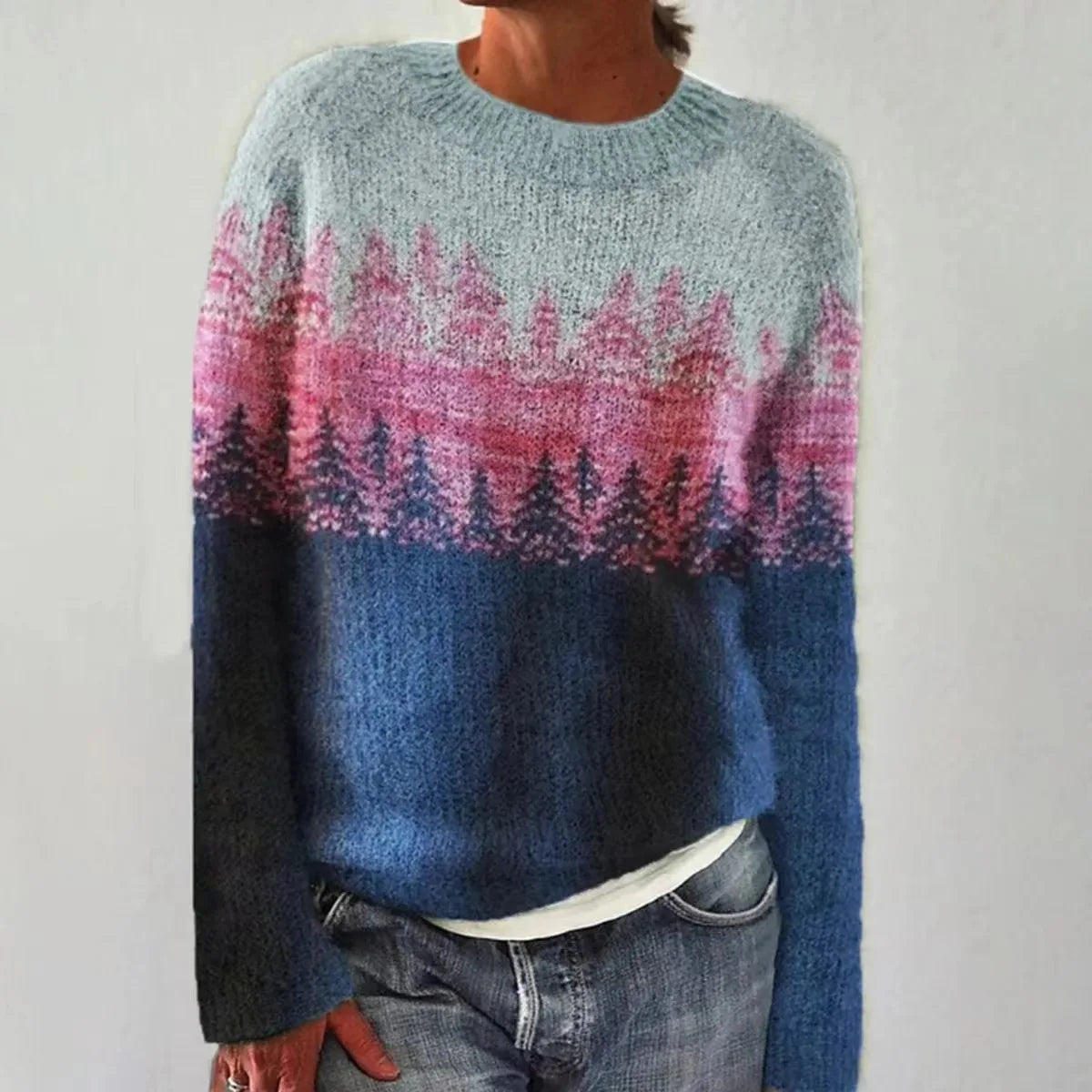 Patterned Crew Neck Sweater for Women - Image 8