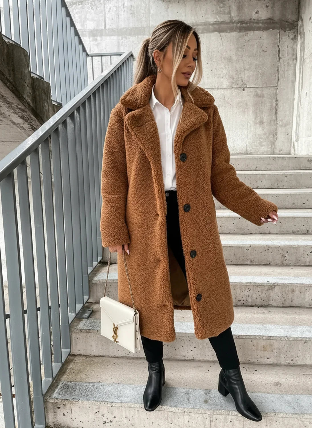 Teddy Long Coat for Women AI replaced image