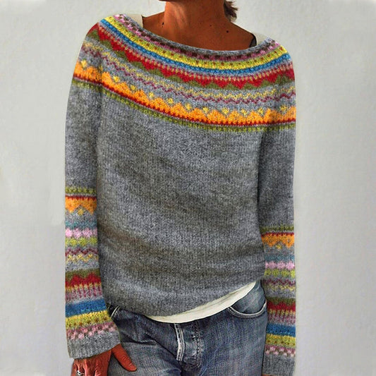 Patterned Crew Neck Sweater for Women - Image 1