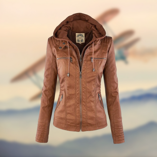Hooded Faux Leather Jacket for Women - Image 1