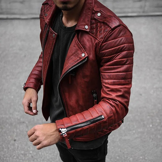 Slim Fit Leather Biker Jacket for Men - Image 1