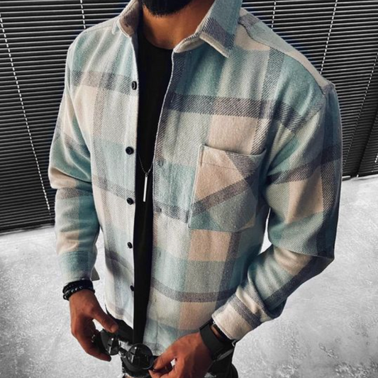 Plaid Button-Down Jacket for Men - Image 1