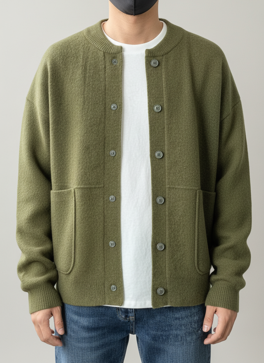 Button-Down Crew Neck Sweater for Men