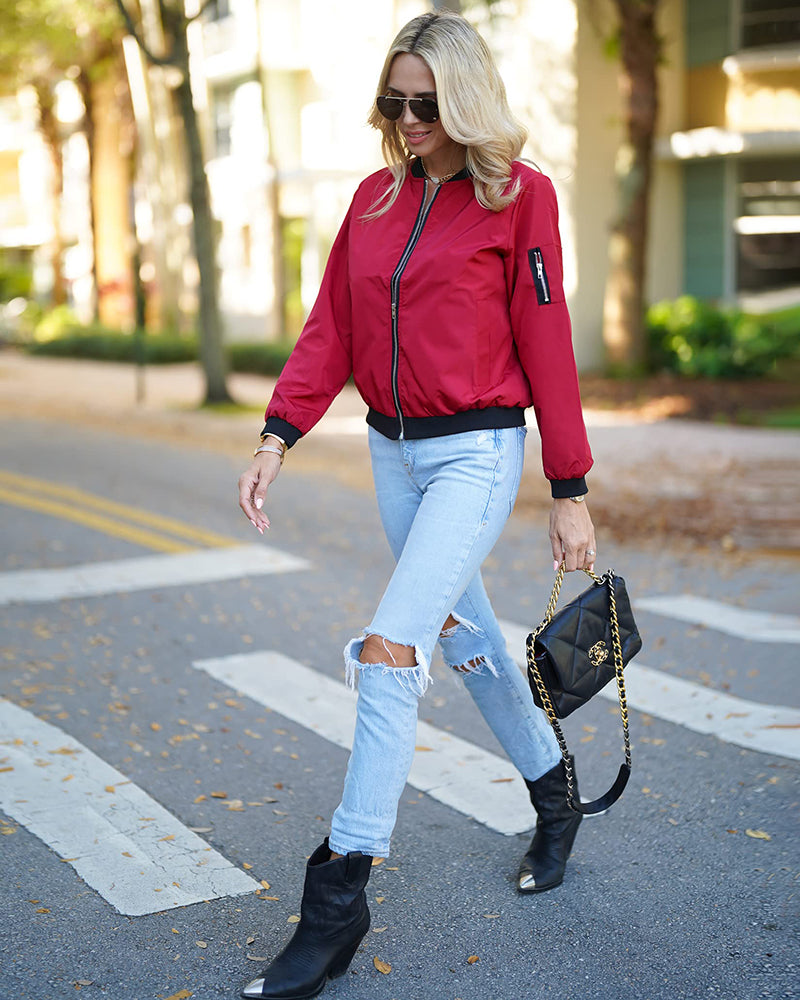 Zip-Up Bomber Jacket for Women - Image 2