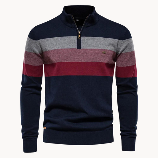 Striped Quarter Zip Sweater for Men - Image 1