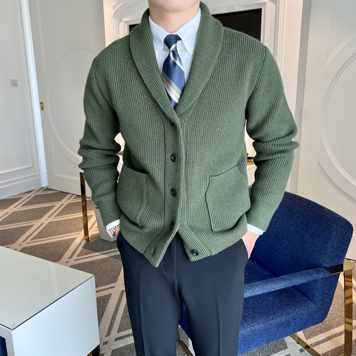 Shawl Collar Cardigan Jacket for Men - Image 4
