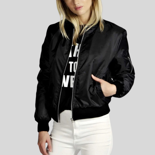 Zip-Up Bomber Jacket for Women - Image 1