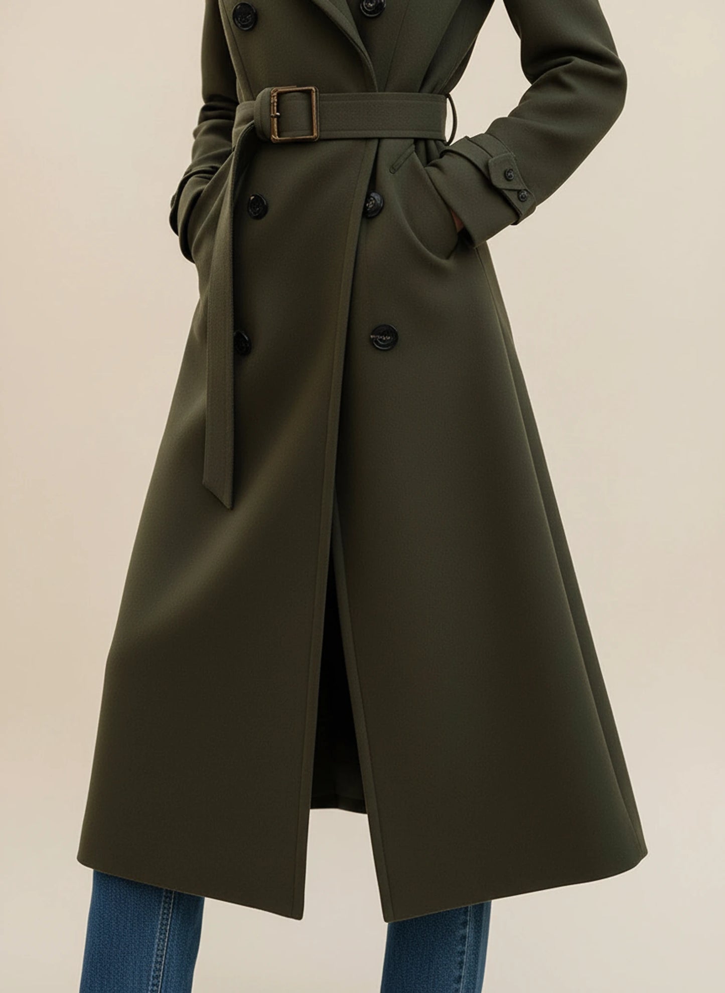Belted Long Trench Coat for Women